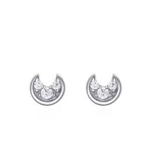 925 Sterling Silver Romantic Crescent Moon Stud Earrings For Women Sweet Inlaid Rhinestone Star Moon Ear Jewelry Valentine Gift