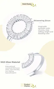 Detailed view of S925 sterling silver ring featuring baguette-cut cubic zirconia in claw setting