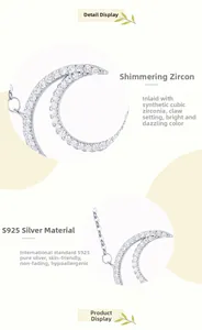 Detailansicht des S925 Sterlingsilber Mondsichel-Anhängers mit Zirkonia in Krappenfassung