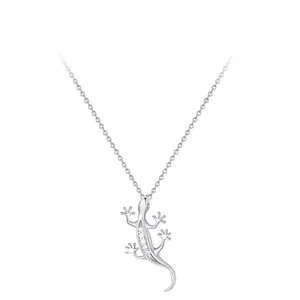 Collier Pendentif Gecko en Argent Sterling 925 pour Femme Avec Zirconia Incrusté Chaîne Animal Lézard Bijoux Cadeau