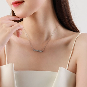 Collier barre minimaliste en argent sterling S925 avec pavé de zircone pour femme