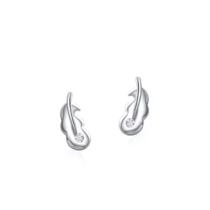 S925 Sterling Silver Leaf Stud Earrings For Women Minimalist Micro-set Zirconia Forest Style Feather Shape Jewelry Earrings