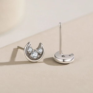 Romantic S925 sterling silver moon and star earrings with sparkling zircon inlay