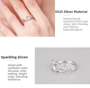 Vue détaillée de la bague nid d'abeille en argent S925 sertie de zircons cubiques