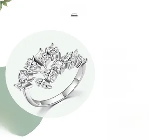Macro detail of S925 sterling silver ring featuring mixed cut cubic zirconia stones