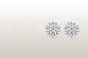 Makroaufnahme von Gänseblümchen-Ohrsteckern aus Silber mit brillanten Zirkon-Steinen