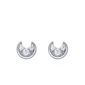 Elegant S925 sterling silver crescent moon earrings with three sparkling zircons for women