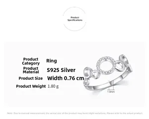 Détail de la bague nid d'abeille en argent S925 largeur 0,76cm avec oxydes de zirconium