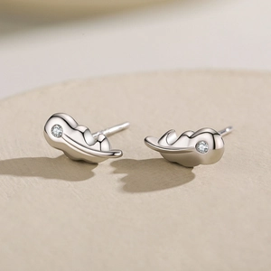 Elegant S925 sterling silver leaf stud earrings featuring brilliant white zircon accents