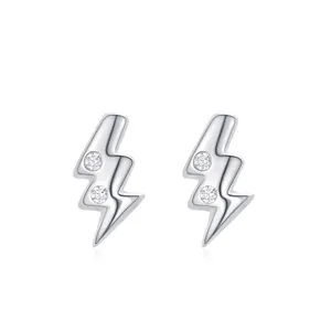 925 Sterling Silver Mini Lightning Bolt Stud Earrings For Women Rhinestone Micro-Inlaid Simple Chic Small Silver Earrings