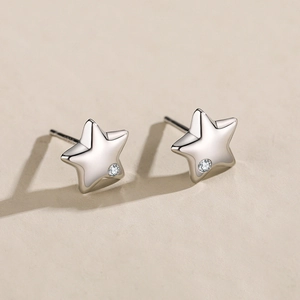 Minimalist S925 sterling silver star stud earrings with a tiny sparkling cubic zirconia