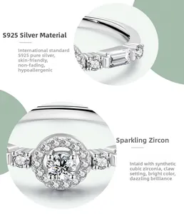 Macro detail of S925 sterling silver ring with prong-set cubic zirconia sparkle
