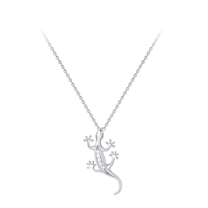 Collier avec pendentif gecko en argent sterling S925 et oxydes de zirconium scintillants