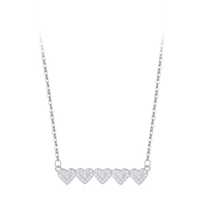 Collier minimaliste en argent sterling 925 avec cinq pendentifs en forme de cœur brillant