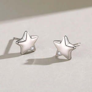 Minimalist S925 sterling silver star stud earrings with sparkling cubic zirconia accents