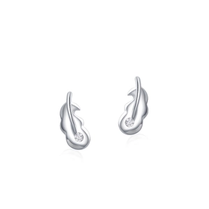 Elegant S925 sterling silver leaf stud earrings with sparkling cubic zirconia accents