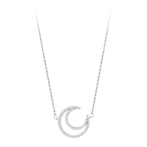 925 Sterlingsilber Doppelhalbmond Anhänger Halskette Für Damen Eingelegter Zirkonia Minimalistische Schlüsselbeinkette Schmuck