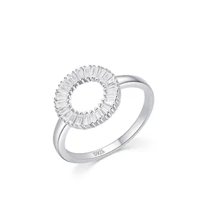 S925 Sterling Silver Daisy Ring Baguette Cut Zirconia Minimalist Geometric Inlaid Rhinestone Fashion Jewelry For Women