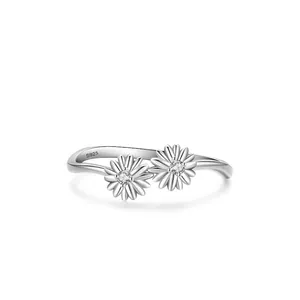 Bague Ouverte en Argent Sterling S925 Marguerite pour Femme Style Coréen Doux Zirconia Incrusté Bague Ajustable Bijoux Cadeau