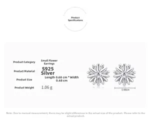 Nahaufnahme von S925 Sterlingsilber Gänseblümchen Ohrsteckern mit weißen Zirkonia Steinen