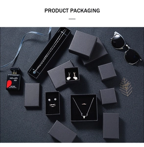 Set of black matte jewelry boxes with flocked padding for rings and necklaces