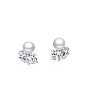 925 Sterling Silver Artificial Pearl Stud Earrings For Women With Cubic Zirconia Minimalist Elegant Jewelry Accessory