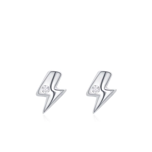 Minimalist S925 sterling silver lightning bolt stud earrings with cubic zirconia stones