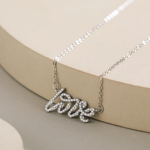 S925 sterling silver LOVE pendant necklace with micro-pave crystals on geometric stands