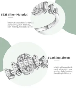 Detailansicht S925 Sterlingsilber Ring mit Krappenfassung und Zirkonia im Quadrat-Schliff