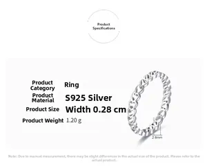 Détails de la bague coeur en argent S925 montrant la largeur de 0,28 cm et poids de 1,20 g