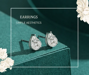 Macro view of teardrop sterling silver stud earrings with sparkling pavé cubic zirconia