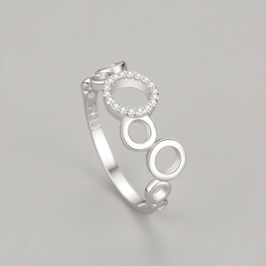 Bague nid d'abeille en argent sterling S925 avec diamants micro-pave et vue à 45 degrés