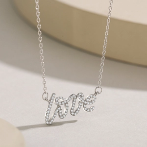 Elegant S925 sterling silver Love pendant necklace with sparkling micro-pave zirconia crystals