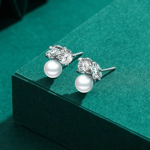Elegant S925 sterling silver pearl earrings with sparkling zircon stones in white gold finish