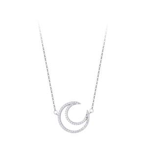 S925 Sterlingsilber Halskette mit doppeltem Mondanhänger und Pavé-Kristallbesatz