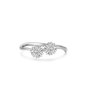 Bague marguerite en argent sterling S925 avec double fleur et oxydes de zirconium