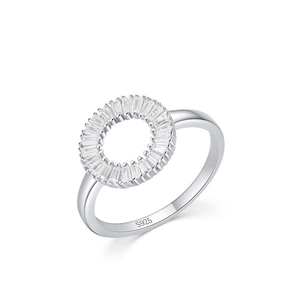 Elegant S925 sterling silver ring featuring pave baguette-cut zircon stones on band