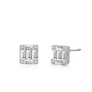 925 Sterling Silver Geometric Square Stud Earrings Luxury Zirconia Inlaid Minimalist Baguette Cut Earrings For Women Jewelry