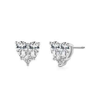 925 Sterling Silver Heart Stud Earrings For Women Sparkling Zirconia Inlaid Minimalist Niche Design Versatile Jewelry Gift
