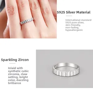 Macro detail of S925 sterling silver ring with cubic zirconia in square pave setting