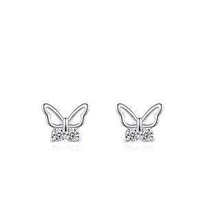 Boucles d'Oreilles Clous Papillon Ajouré en Argent Sterling 925 pour Femme Élégant Micro Incrusté Strass Minimaliste Sucré Bijoux Coréen Accessoires