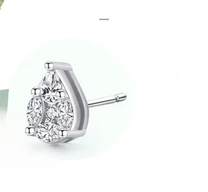 Detail of pear-shaped silver stud earrings with multi-layer polishing and zirconia