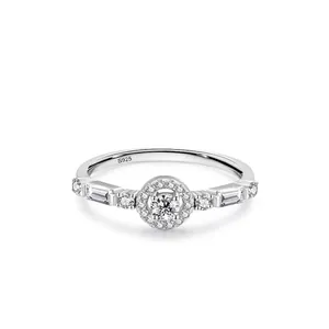 S925 Sterling Silver Zirconia Ring Vintage Halo Design Baguette Stone Stackable Finger Jewelry For Women Wedding Banquet Gift