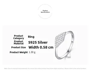 Paramètres de taille détaillés de la bague géométrique en argent S925 sertie de zircons