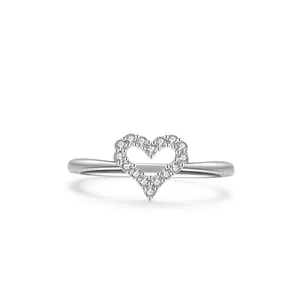 925 Sterling Silver Heart Ring For Women Elegant Zirconia Inlaid Hollow Heart Shaped Open Adjustable Finger Ring Luxury Jewelry Gift