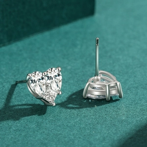 Sparkling S925 sterling silver heart stud earrings with multi-cut pavé zircons for women