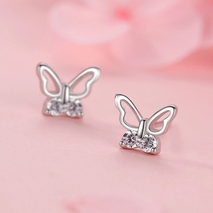 Boucles d'oreilles papillon en argent S925 avec zircons cubiques scintillants