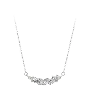S925 Sterling Silver Asymmetric Geometric Pendant Necklace With Zirconia Cluster Inlaid Minimalist Clavicle Chain For Women