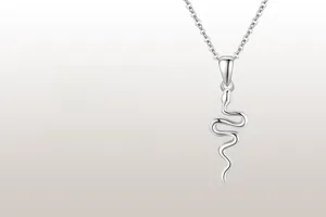 Vue détaillée du pendentif serpent en argent S925 poli sur une chaîne à maillons fins