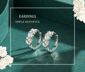 Detailed close-up of S925 sterling silver hoop earrings with marquise and round zircon